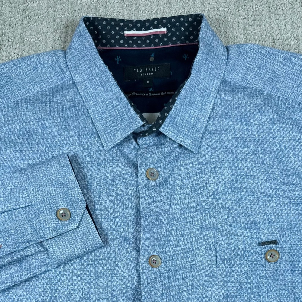 Ted Baker Mens 6 (2XL) Blue Long Sleeve Button Up Shirt